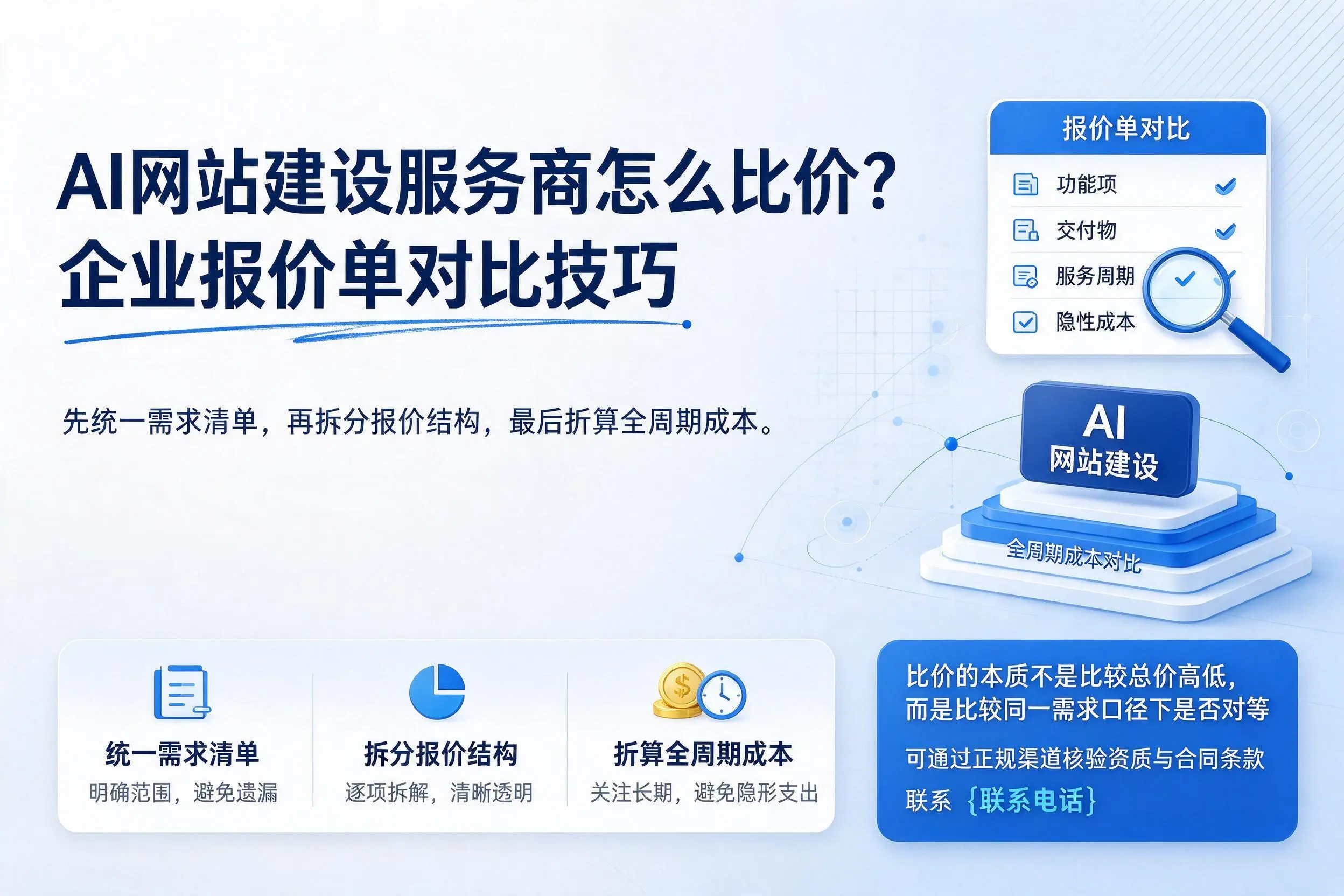 AI网站建设服务商怎么比价?玉树企业报价单对比技巧