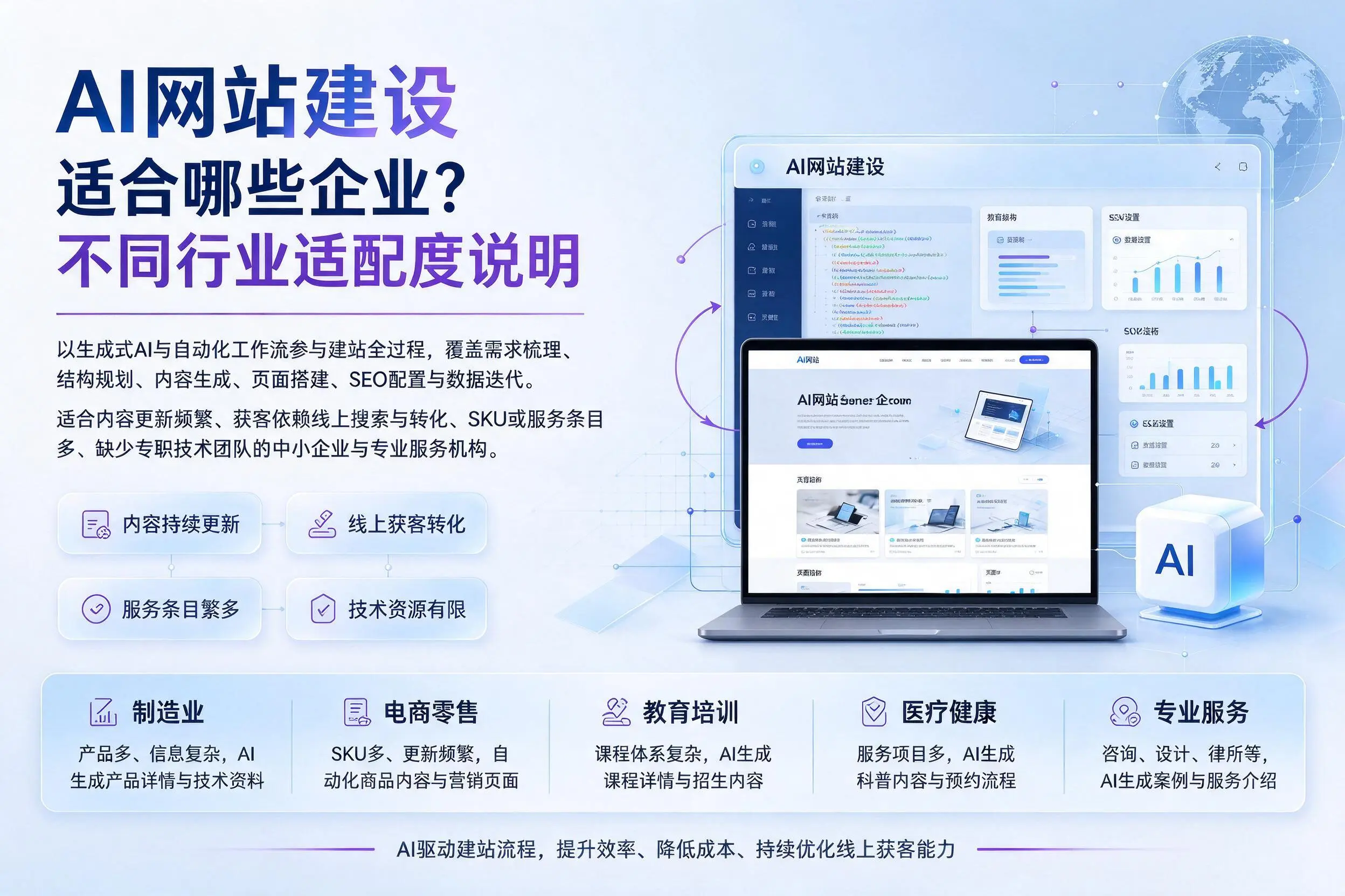 AI网站建设适合哪些企业？玉树不同行业适配度说明